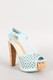 Bamboo Nubuck Perforated T-Strap Cork Platform Heel