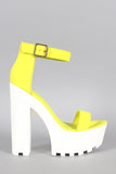 Wild Diva Lounge Neon Nubuck Ankle Strap Lug Sole Platform Heel