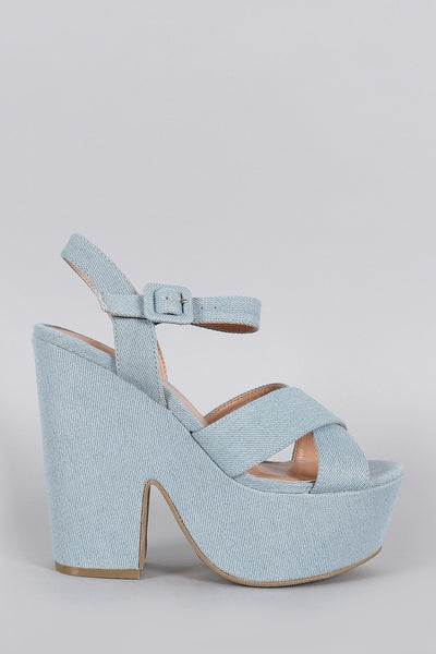 Wild Diva Lounge Denim Casual Platform Chunky Heel