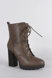 Wild Diva Lounge Almond Toe Lace Up Combat Heeled Platform Ankle Boots