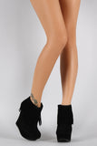 Bamboo Fringe Cuff Platform Wedged Booties