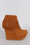 Bamboo Fringe Cuff Platform Wedged Booties