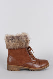 Bamboo Combat Faux Fur Ankle Cuff Lug Sole Booties