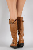 Buckled Combat Lace Up Lug Sole Knee High Boots