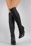 Anne Michelle Quilted Lycra Pointy Toe Stiletto Boots