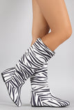 Zebra Print Round Toe Slouchy Flat Boots