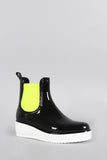 Qupid Elastic Gore Round Toe Low Wedge Rain Boots