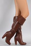 Bamboo Cuff Elastic Gore Chunky Heeled Knee High Boots