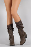 Wild Diva Lounge Sweater Shaft Buckled Knee High Boots