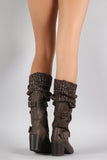 Wild Diva Lounge Sweater Shaft Buckled Knee High Boots