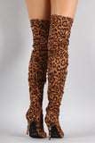 Anne Michelle Leopard Slouchy Pointy Toe Over-The-Knee Stiletto Boots