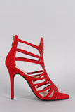 Anne Michelle Suede Strappy Rhinestone Stiletto Heel