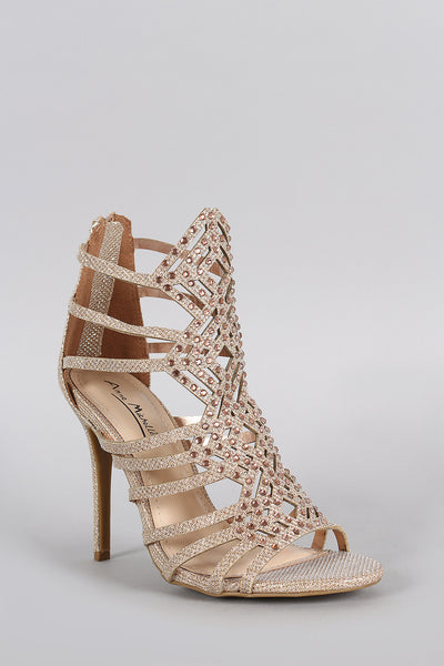 Anne Michelle Glitter Strappy Rhinestone Stiletto Heel