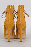 Liliana Suede Caged Intricate Laser-Cut Lace Up Heel