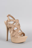 Anne Michelle Rhinestone Strappy Open Toe Platform Heel