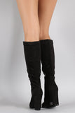 Wild Diva Lounge Suede Lace Up Knee High Heeled Boots