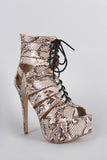 Anne Michelle Python Caged Lace Up Platform Heel